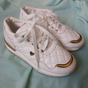 Stylish White and Gold Women's Sneakers